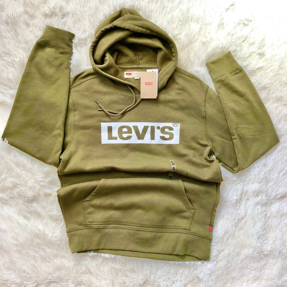 New with tag LEVI’S Army Green Logo Hoodie Small - Picture 2 of 5